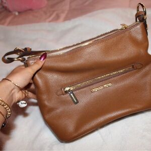 Michael Kors Brown Leather Shoulder Bag with Metallic Hardware